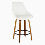 Diana 26" Fixed-Height Counter Stool - Set of 2 - Walnut Wood, White PU, Black Metal
