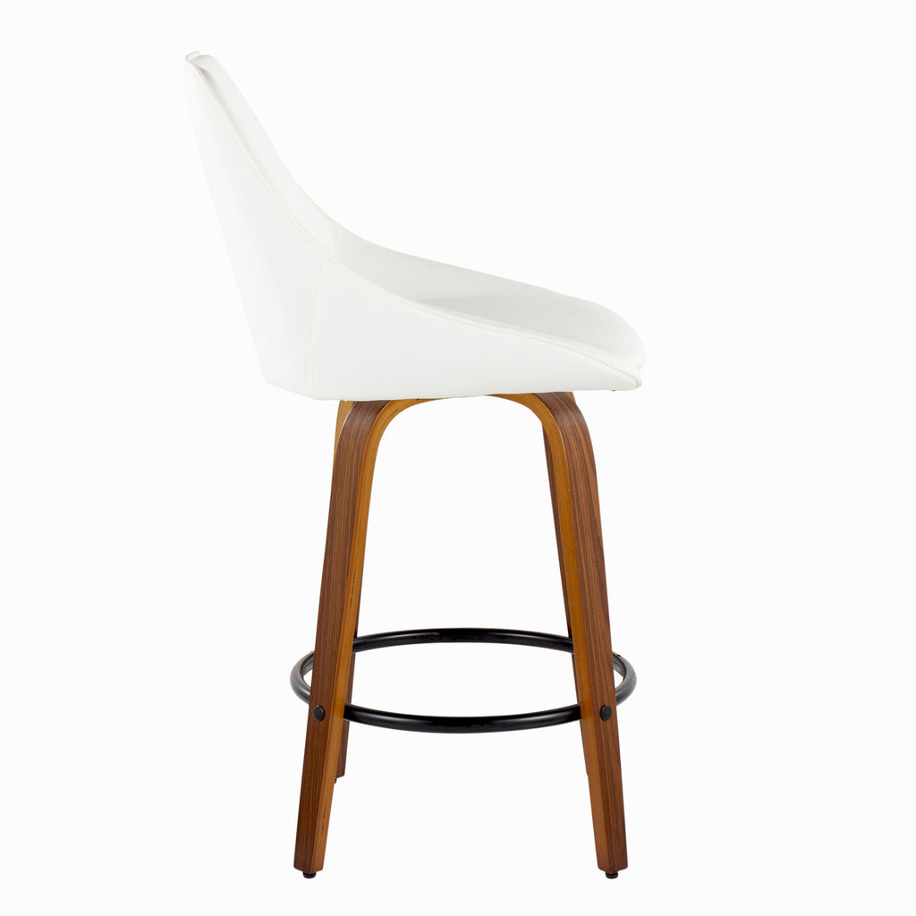 Diana 26" Fixed-Height Counter Stool - Set of 2 - Walnut Wood, White PU, Black Metal