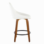 Diana 26" Fixed-Height Counter Stool - Set of 2 - Walnut Wood, White PU, Black Metal