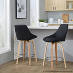 Diana 26" Fixed-Height Counter Stool - Set of 2 - Zebra Wood, Black PU, Chrome Metal