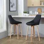 Diana 26" Fixed-Height Counter Stool - Set of 2 - Zebra Wood, Black PU, Chrome Metal