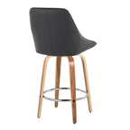 Diana 26" Fixed-Height Counter Stool - Set of 2 - Zebra Wood, Black PU, Chrome Metal
