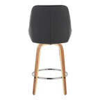 Diana 26" Fixed-Height Counter Stool - Set of 2 - Zebra Wood, Black PU, Chrome Metal