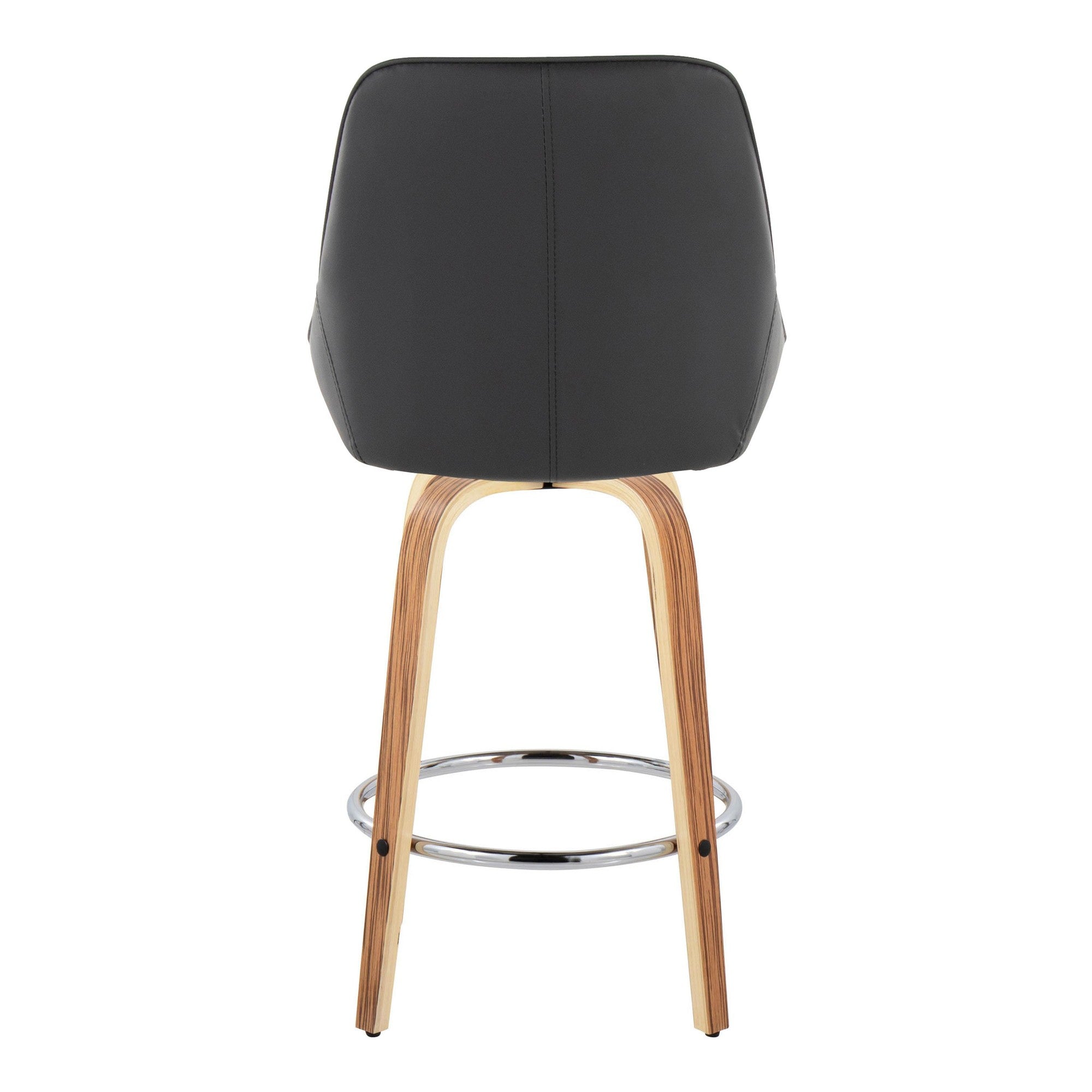 Diana 26" Fixed-Height Counter Stool - Set of 2 - Zebra Wood, Black PU, Chrome Metal