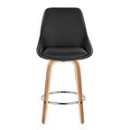 Diana 26" Fixed-Height Counter Stool - Set of 2 - Zebra Wood, Black PU, Chrome Metal