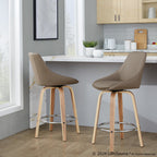 Diana 26" Fixed-Height Counter Stool - Set of 2 - Zebra Wood, Brown PU, Chrome Metal