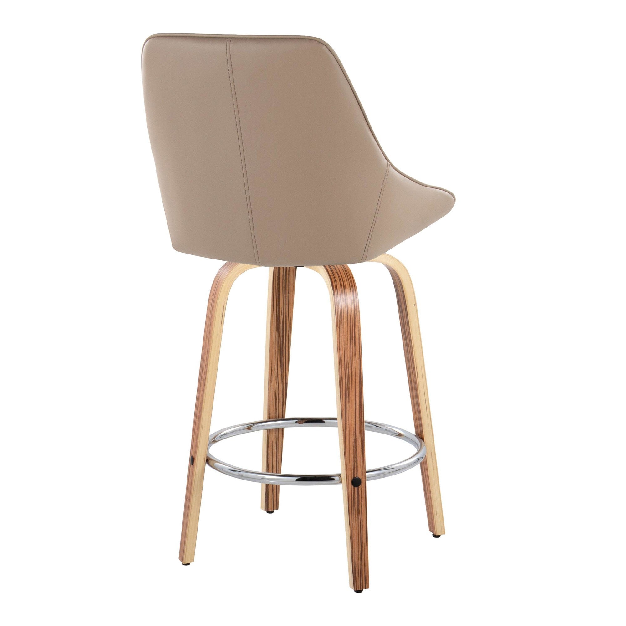 Diana 26" Fixed-Height Counter Stool - Set of 2 - Zebra Wood, Brown PU, Chrome Metal