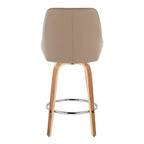 Diana 26" Fixed-Height Counter Stool - Set of 2 - Zebra Wood, Brown PU, Chrome Metal
