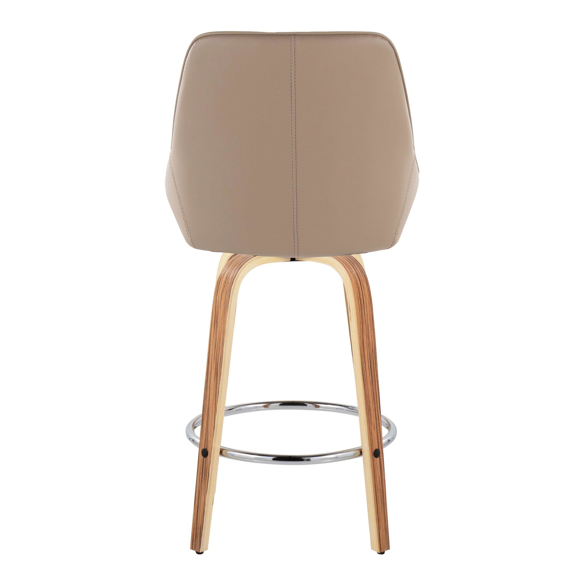 Diana 26" Fixed-Height Counter Stool - Set of 2 - Zebra Wood, Brown PU, Chrome Metal