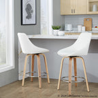 Diana 26" Fixed-Height Counter Stool - Set of 2 - Zebra Wood, White PU, Chrome Metal