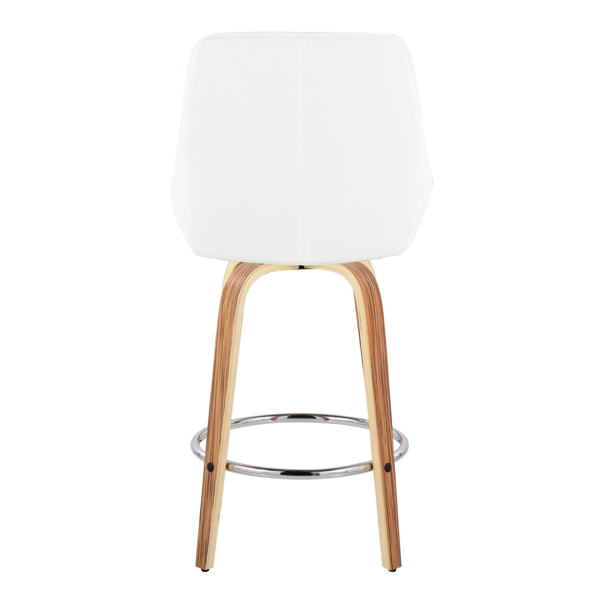 Diana 26" Fixed-Height Counter Stool - Set of 2 - Zebra Wood, White PU, Chrome Metal