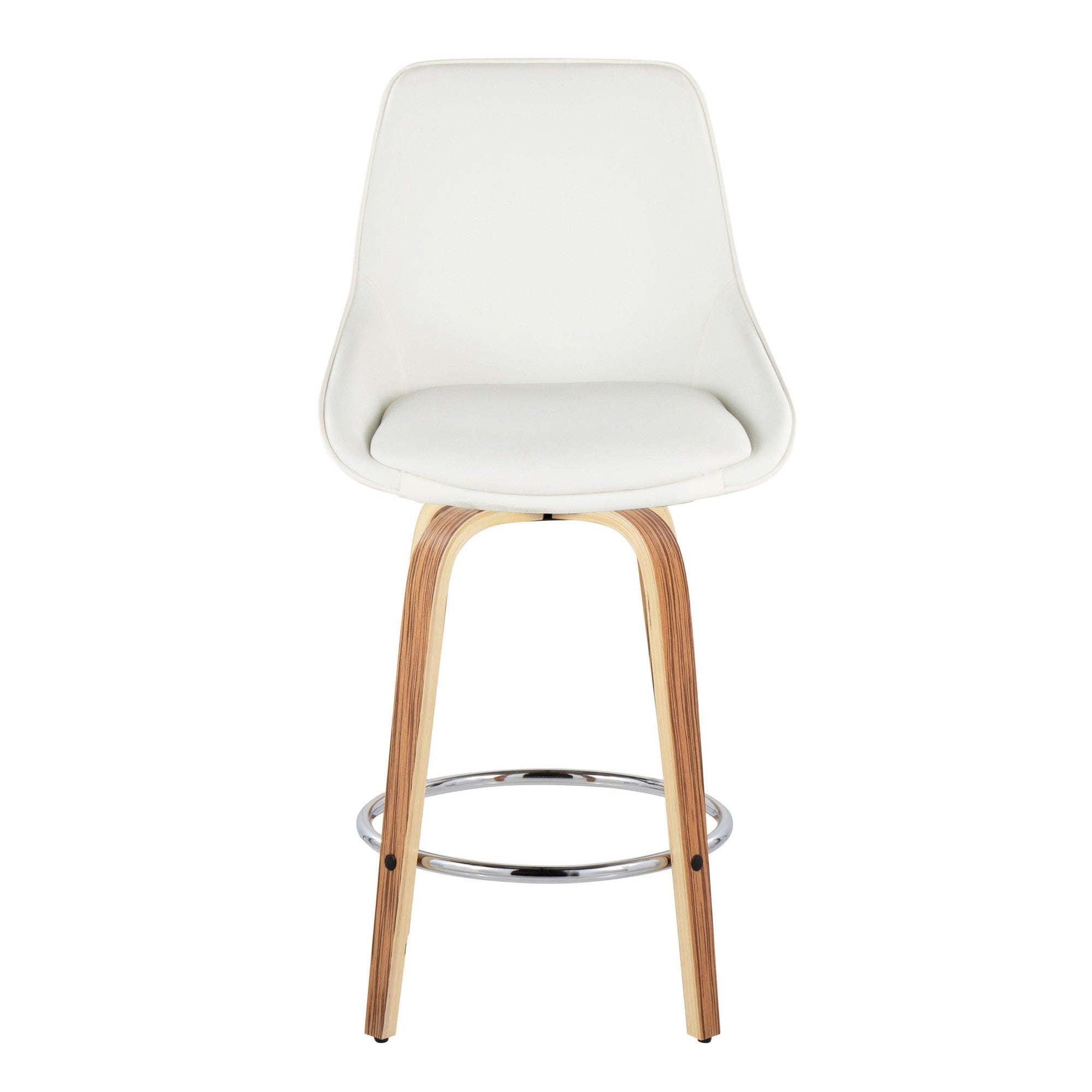 Diana 26" Fixed-Height Counter Stool - Set of 2 - Zebra Wood, White PU, Chrome Metal