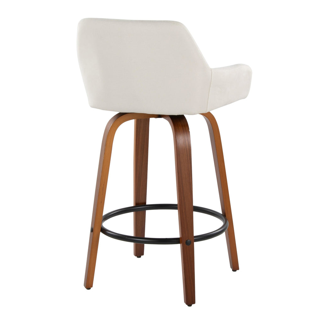 Daniella 26" Fixed-Height Counter Stool - Set of 2 - Walnut Wood, Black Metal, Cream Fabric
