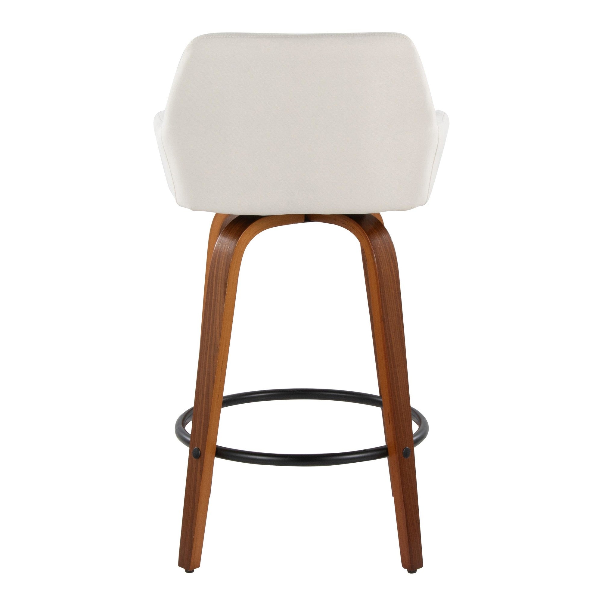 Daniella 26" Fixed-Height Counter Stool - Set of 2 - Walnut Wood, Black Metal, Cream Fabric
