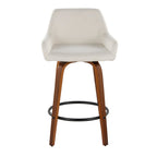 Daniella 26" Fixed-Height Counter Stool - Set of 2 - Walnut Wood, Black Metal, Cream Fabric