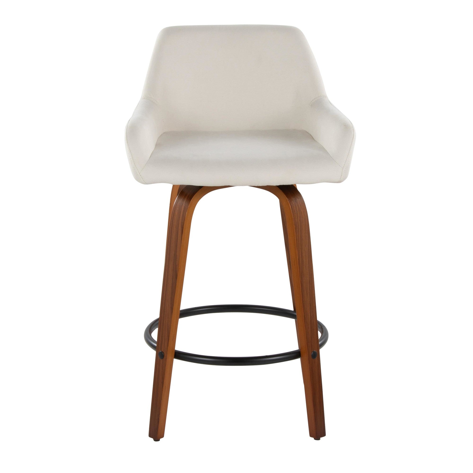 Daniella 26" Fixed-Height Counter Stool - Set of 2 - Walnut Wood, Black Metal, Cream Fabric
