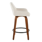Daniella 26" Fixed-Height Counter Stool - Set of 2 - Walnut Wood, Black Metal, Cream Fabric