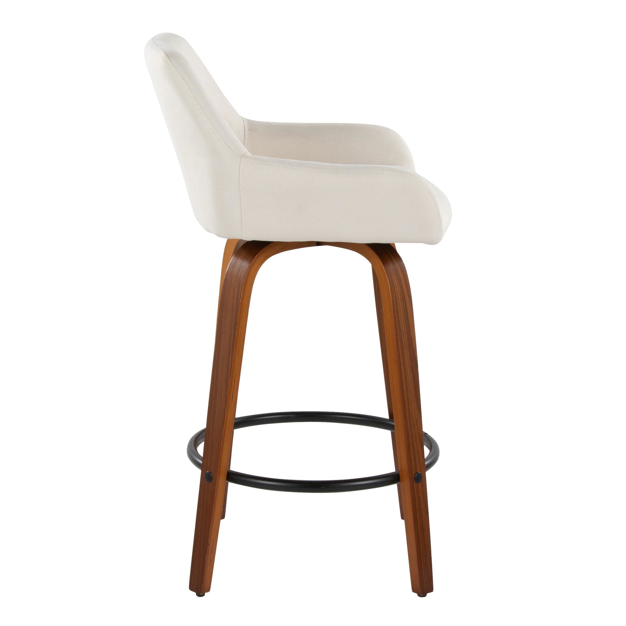 Daniella 26" Fixed-Height Counter Stool - Set of 2 - Walnut Wood, Black Metal, Cream Fabric