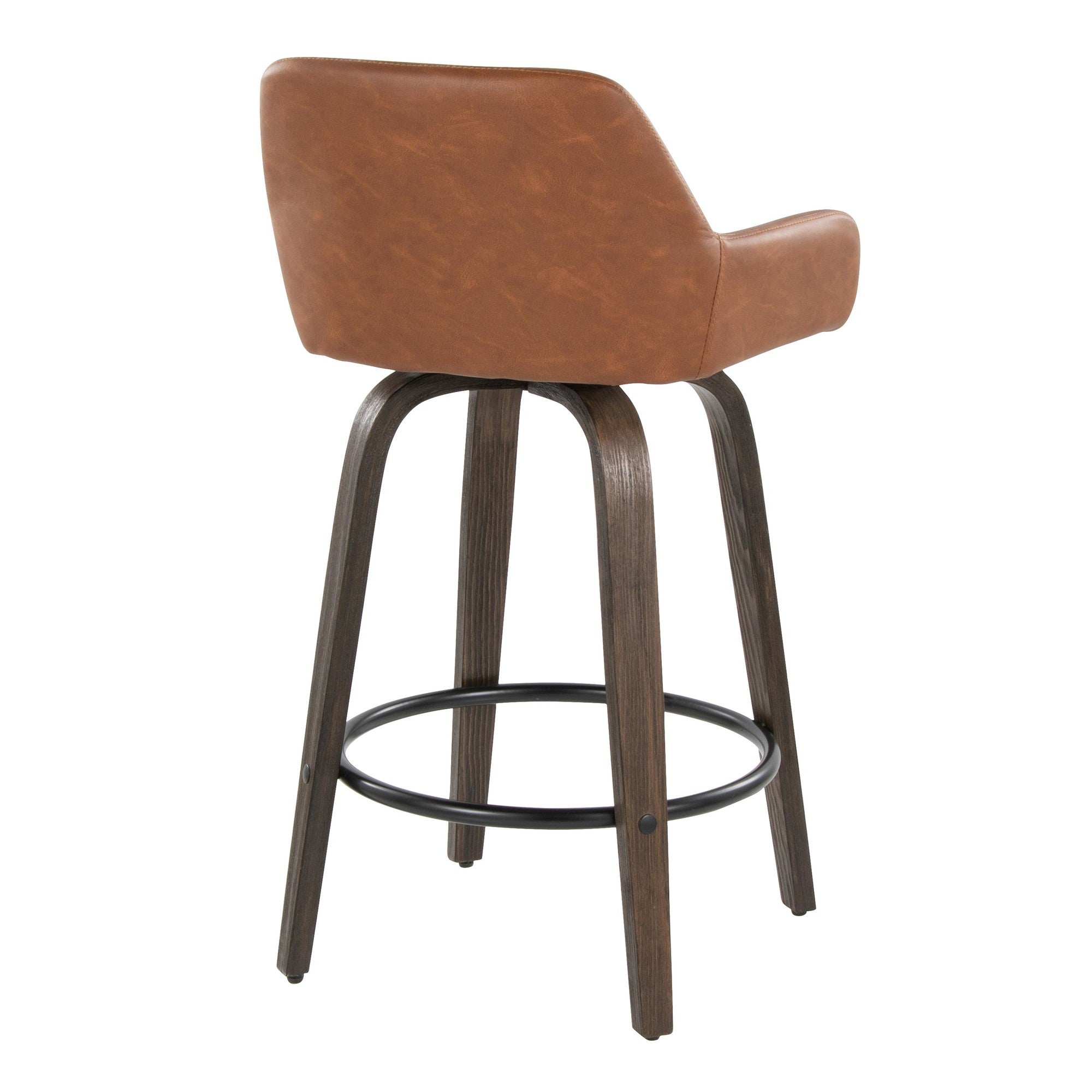 Daniella 26" Fixed-Height Counter Stool - Set of 2 - Walnut Glazed Wood, Black Metal, Camel PU