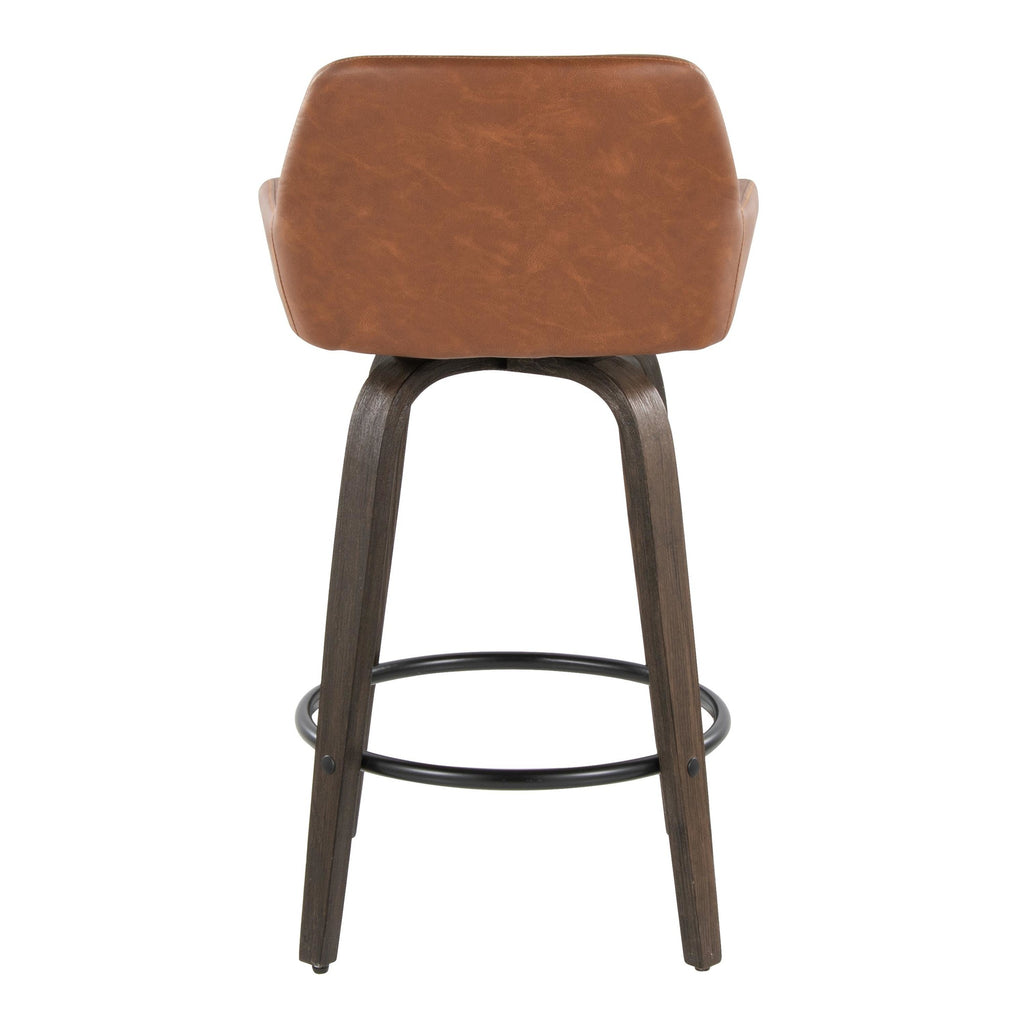 Daniella 26" Fixed-Height Counter Stool - Set of 2 - Walnut Glazed Wood, Black Metal, Camel PU