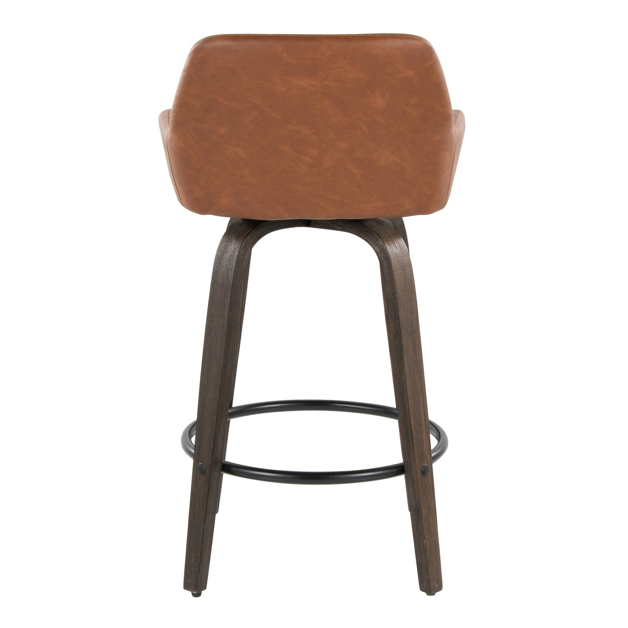 Daniella 26" Fixed-Height Counter Stool - Set of 2 - Walnut Glazed Wood, Black Metal, Camel PU