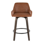 Daniella 26" Fixed-Height Counter Stool - Set of 2 - Walnut Glazed Wood, Black Metal, Camel PU