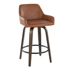 Daniella 26" Fixed-Height Counter Stool - Set of 2 - Walnut Glazed Wood, Black Metal, Camel PU