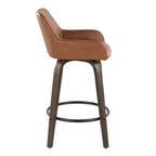 Daniella 26" Fixed-Height Counter Stool - Set of 2 - Walnut Glazed Wood, Black Metal, Camel PU