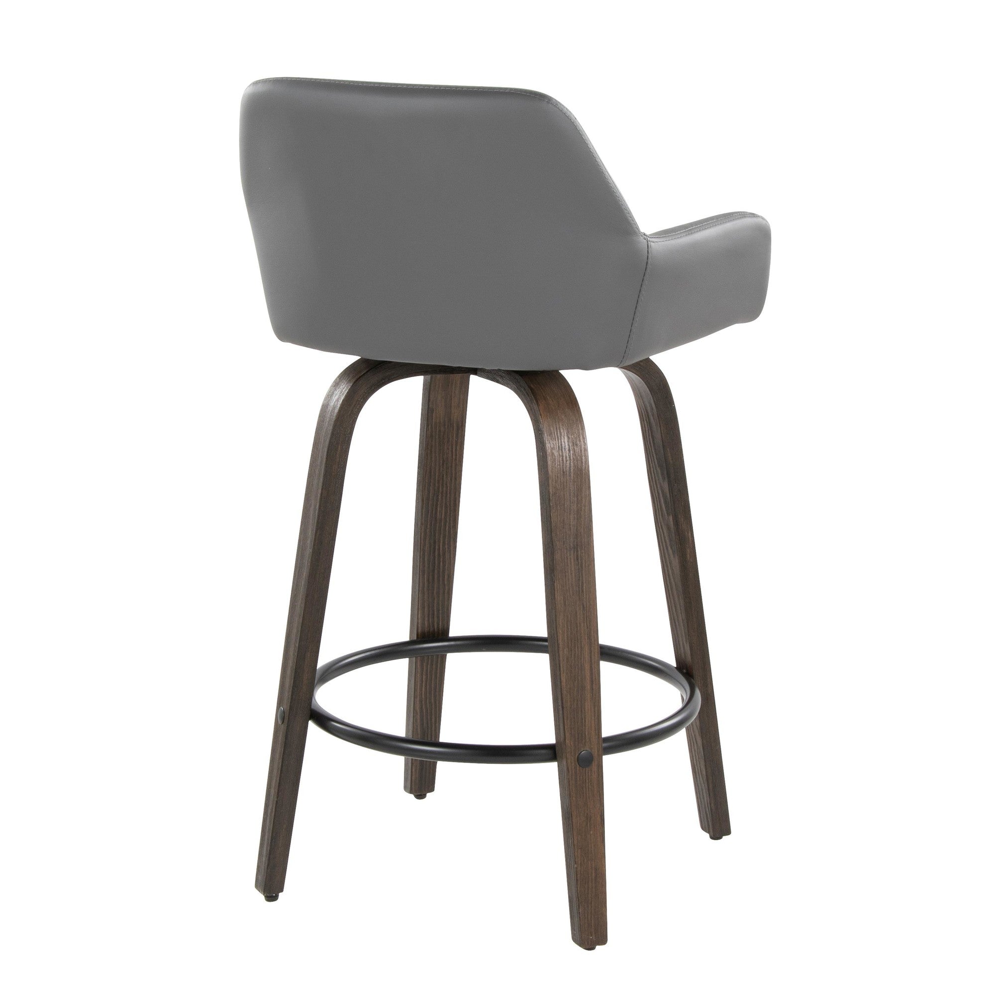 Daniella 26" Fixed-Height Counter Stool - Set of 2 - Walnut Glazed Wood, Black Metal, Grey PU