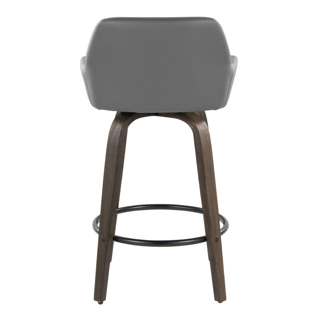 Daniella 26" Fixed-Height Counter Stool - Set of 2 - Walnut Glazed Wood, Black Metal, Grey PU