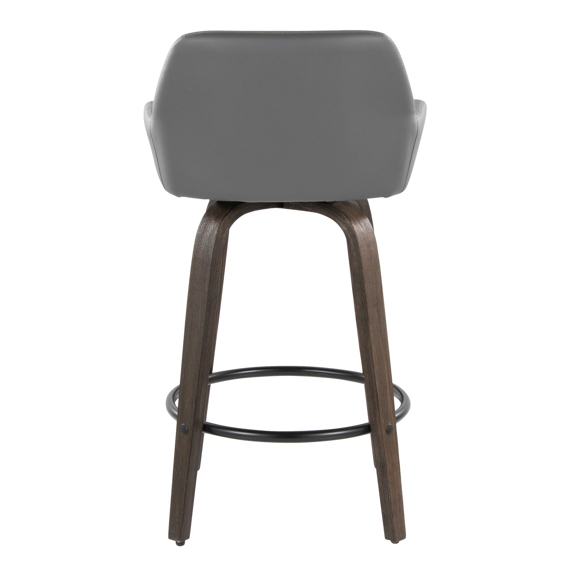 Daniella 26" Fixed-Height Counter Stool - Set of 2 - Walnut Glazed Wood, Black Metal, Grey PU
