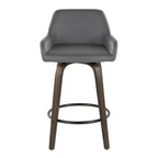 Daniella 26" Fixed-Height Counter Stool - Set of 2 - Walnut Glazed Wood, Black Metal, Grey PU