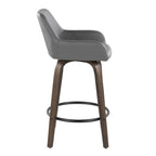 Daniella 26" Fixed-Height Counter Stool - Set of 2 - Walnut Glazed Wood, Black Metal, Grey PU