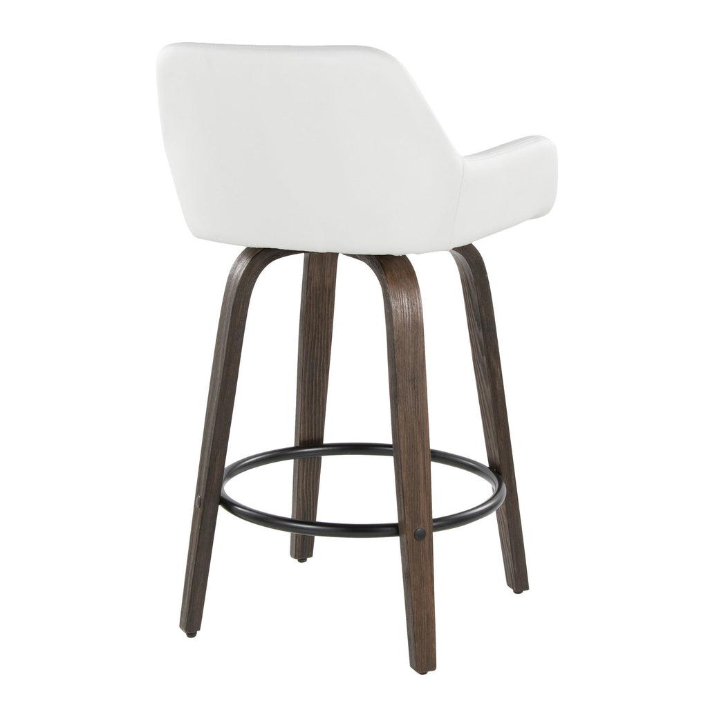 Daniella 26" Fixed-Height Counter Stool - Set of 2 - Walnut Glazed Wood, Black Metal, White PU