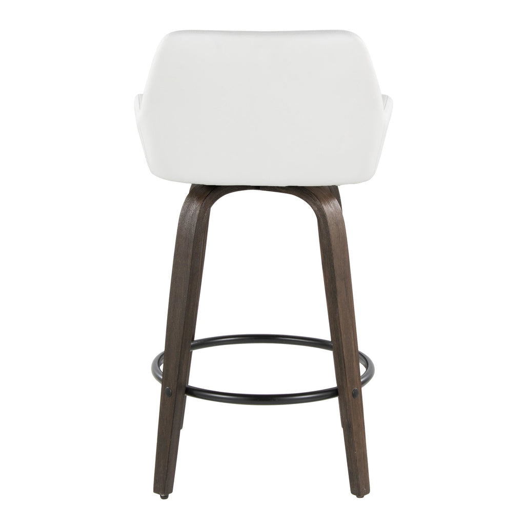 Daniella 26" Fixed-Height Counter Stool - Set of 2 - Walnut Glazed Wood, Black Metal, White PU