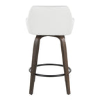 Daniella 26" Fixed-Height Counter Stool - Set of 2 - Walnut Glazed Wood, Black Metal, White PU