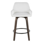 Daniella 26" Fixed-Height Counter Stool - Set of 2 - Walnut Glazed Wood, Black Metal, White PU