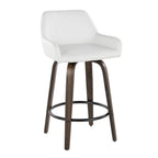 Daniella 26" Fixed-Height Counter Stool - Set of 2 - Walnut Glazed Wood, Black Metal, White PU