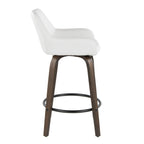 Daniella 26" Fixed-Height Counter Stool - Set of 2 - Walnut Glazed Wood, Black Metal, White PU