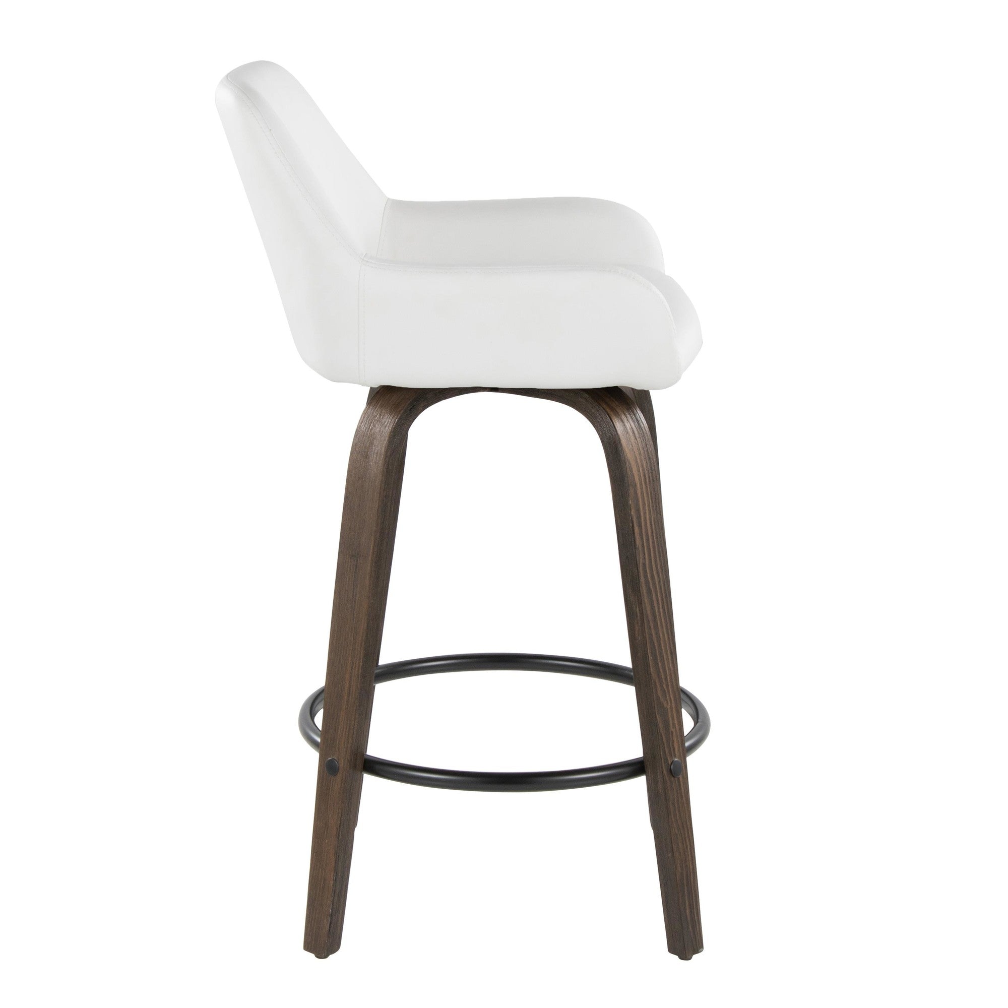 Daniella 26" Fixed-Height Counter Stool - Set of 2 - Walnut Glazed Wood, Black Metal, White PU