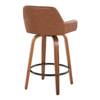 Daniella 26" Fixed-Height Counter Stool - Set of 2 - Walnut Wood, Black Metal, Camel PU