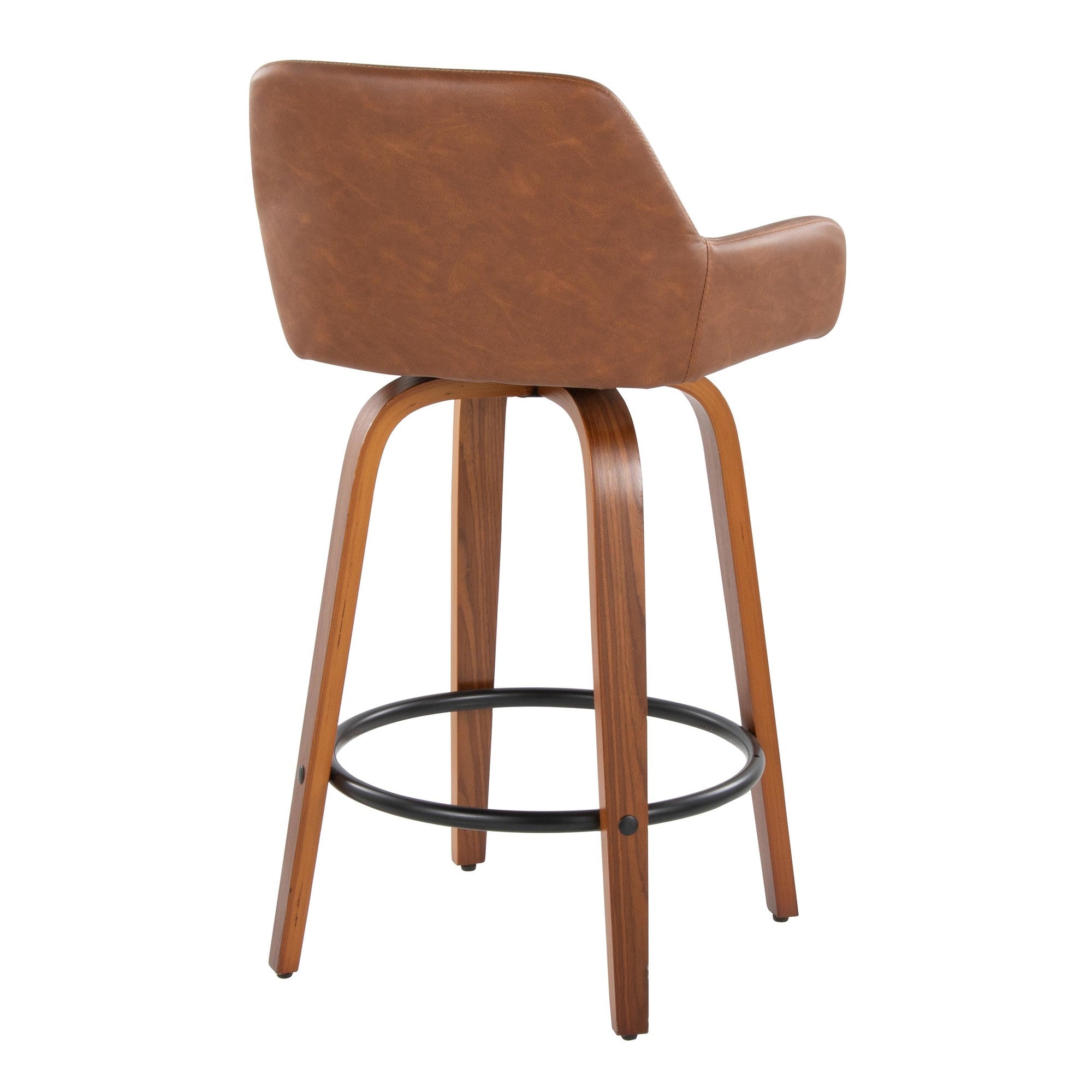 Daniella 26" Fixed-Height Counter Stool - Set of 2 - Walnut Wood, Black Metal, Camel PU
