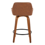 Daniella 26" Fixed-Height Counter Stool - Set of 2 - Walnut Wood, Black Metal, Camel PU