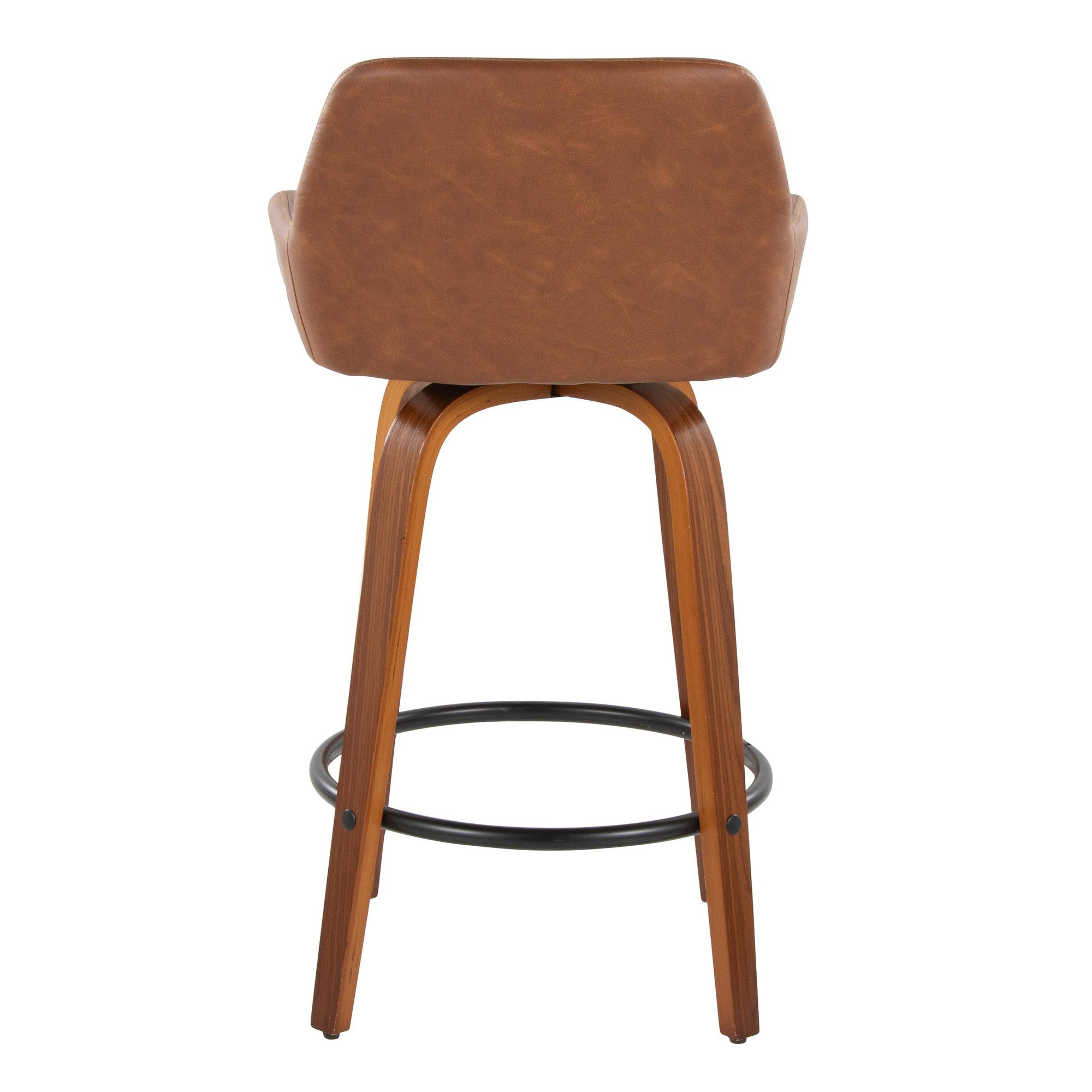 Daniella 26" Fixed-Height Counter Stool - Set of 2 - Walnut Wood, Black Metal, Camel PU