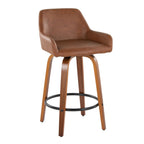 Daniella 26" Fixed-Height Counter Stool - Set of 2 - Walnut Wood, Black Metal, Camel PU
