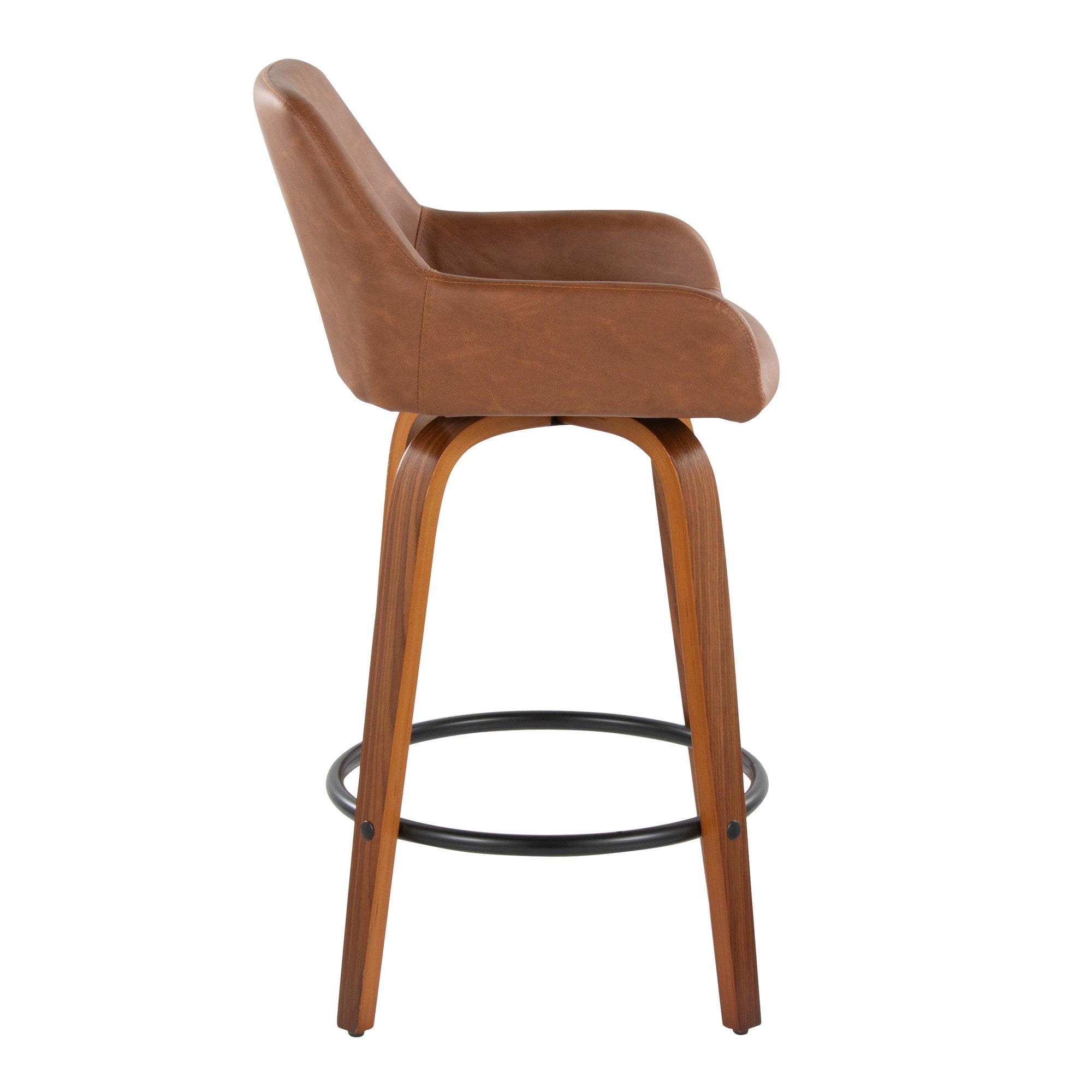 Daniella 26" Fixed-Height Counter Stool - Set of 2 - Walnut Wood, Black Metal, Camel PU