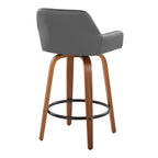 Daniella 26" Fixed-Height Counter Stool - Set of 2 - Walnut Wood, Black Metal, Grey PU