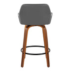 Daniella 26" Fixed-Height Counter Stool - Set of 2 - Walnut Wood, Black Metal, Grey PU