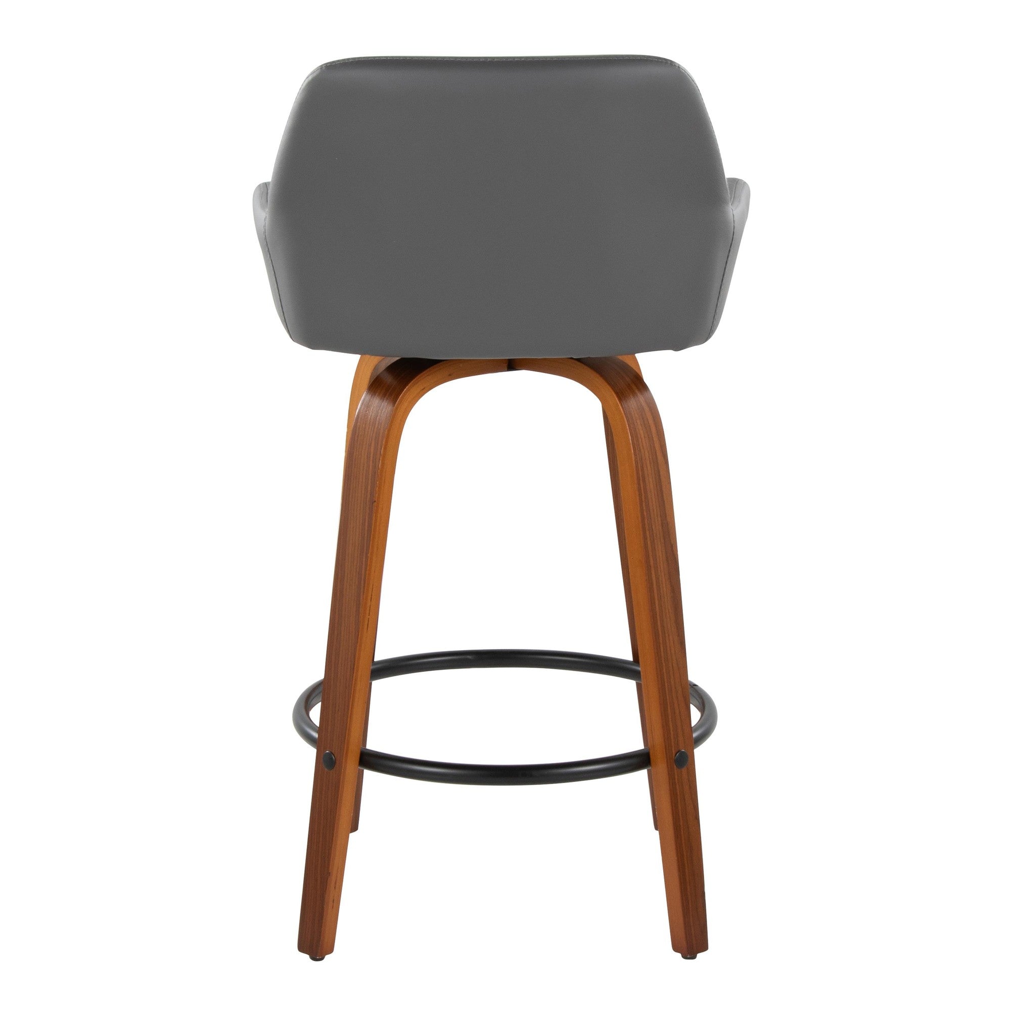 Daniella 26" Fixed-Height Counter Stool - Set of 2 - Walnut Wood, Black Metal, Grey PU