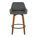 Daniella 26" Fixed-Height Counter Stool - Set of 2 - Walnut Wood, Black Metal, Grey PU